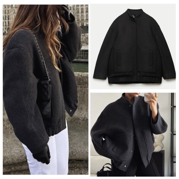 ZARA oversized wool black bomber jacket - Picture 2 of 12